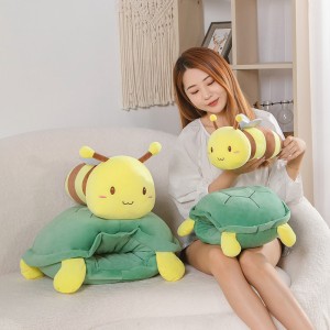 Creative Design 2 In 1 Detachable Stuffed Turtle Honeybee Soft Turtle Shell Cloth Animals Toys Plush Pillow Cushion