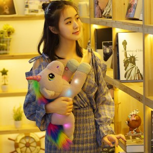 Custom Soft Unicorn Light Up Stuffed Animal Rainbow Glowing Led Plush Toy Decorate Home