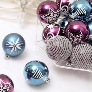 Amazon Hot Sale Plastic Painted Ball Set Blue Purple Christmas Balls For Xmas Decoration