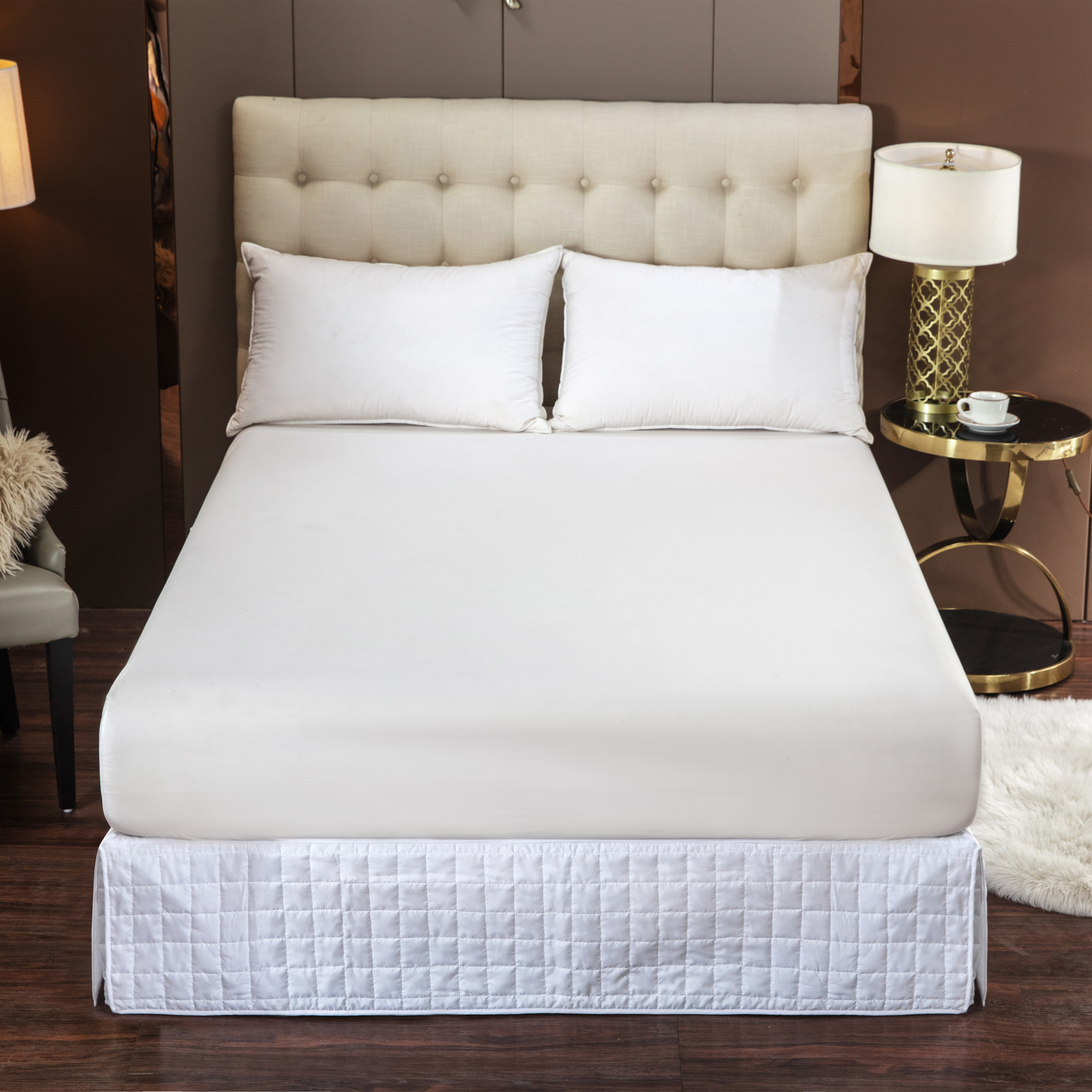 Quilted White beautiful bed skirt make your bed and bedding room beauty Featured Image