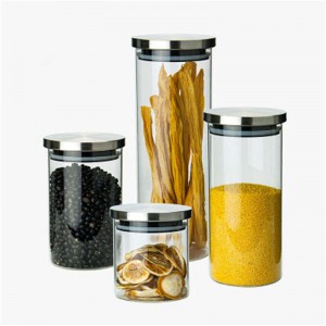 លក់ដុំ amazon 1300ML Kitchen Borosilicate Glass Food Storage Bottle & Jar Set កំប៉ុងអង្ករ Hermetic ថោកជាមួយគំរបដែក
