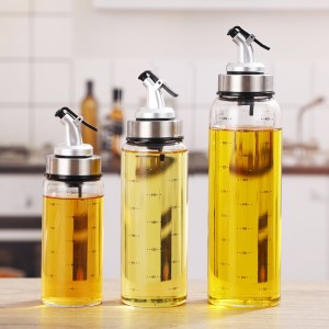 Amazon Borosilicate Sauce Cruet Measuring Bottle Glass Cooking Olive Vinegar Dispenser with Pour Spout