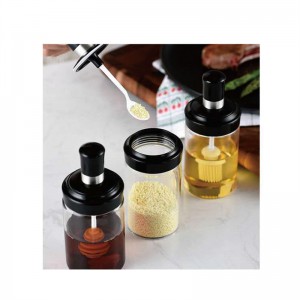 លក់ដុំ 250 មីលីលីត្រ ធុងផ្ទុកក្នុងផ្ទះបាយ Spice Seasoning Bottle Glass Seasoning Salt Sugar Sealed Jar With Brush and Spoon Oil Pot