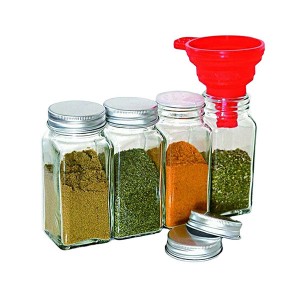 លក់ ផ្ទះបាយការ៉េទទេ 3.4oz 4oz 80ml 100ml 120ml ធុងផ្ទុកកញ្ចក់ ដបរដូវដាក់ម្រេច ពាងកែវ Spice Jar with Shaker Metal Lids