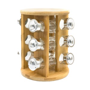Wholesale Kitchen Seasoning Bottle Bamboo Spice Rack With 12 Glass Spice Jars