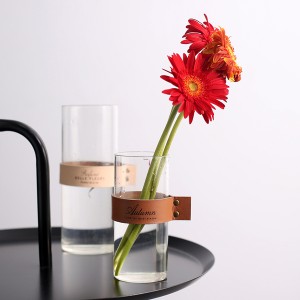 Amazon Engros kinesisk kreativ læder glas blomstervarer stor nordisk enkel gennemsigtig glasvase