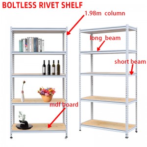 Easy installed boltless storage shelf with laminated mdf board