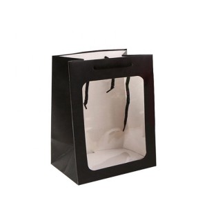 Fancy Paper Bag Gift Packaging With Clear Window Flower Bag Custom Logo Printed