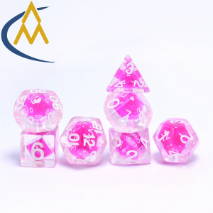 High quality custom resin sharp edge dice dnd dice tray  pink polyhedral dice