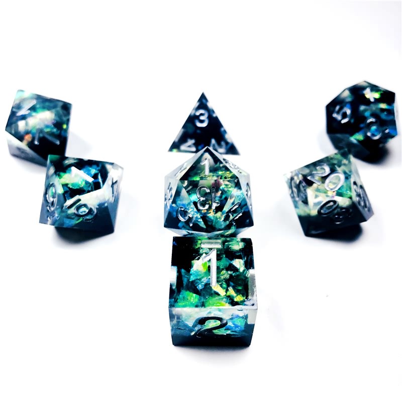 Cool Dnd Dice Manufacturers –  Black and green dice set with sharp corners – Tianqi