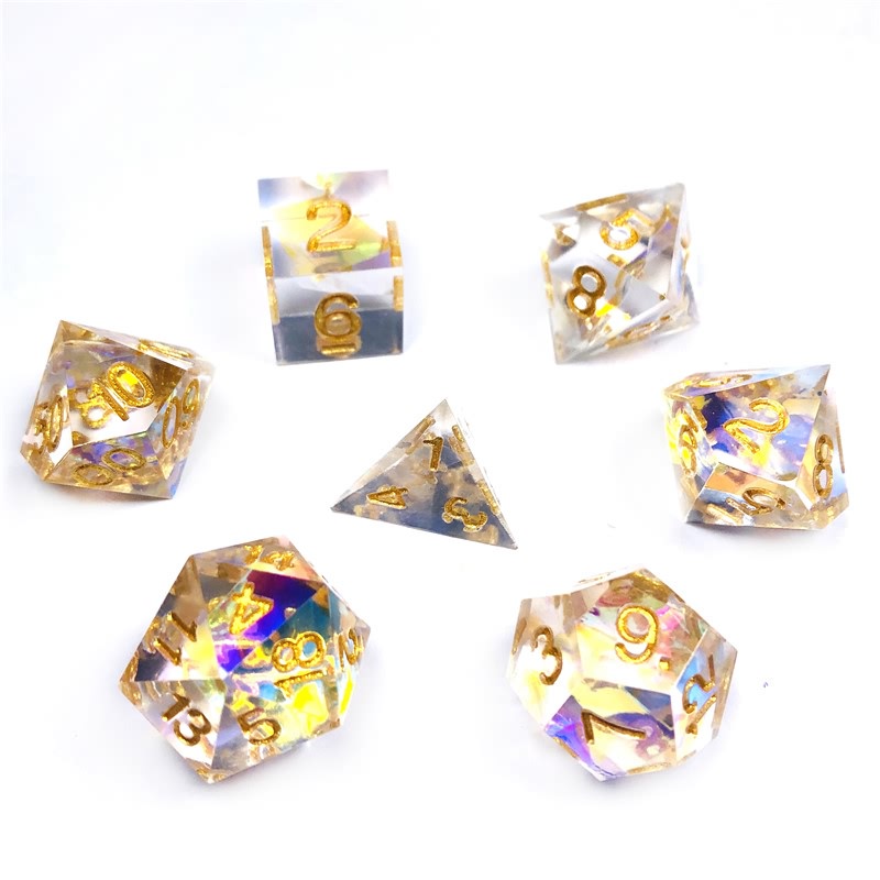 Colorful golden pointed dice set (6)