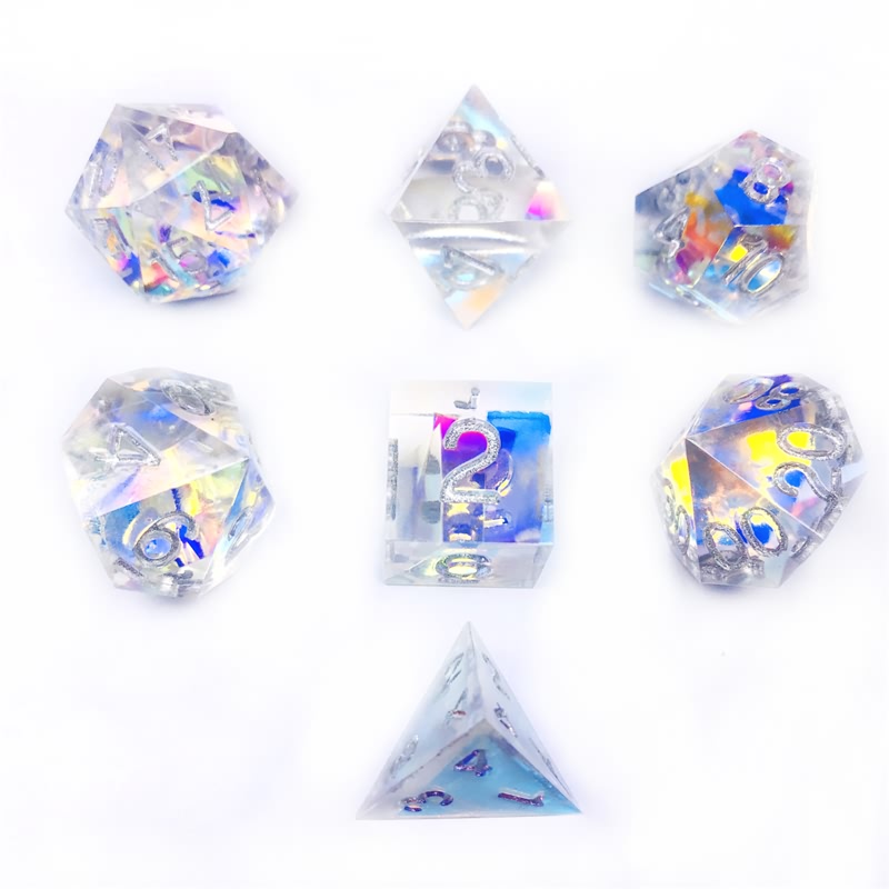 Colorful silver pointed dice set