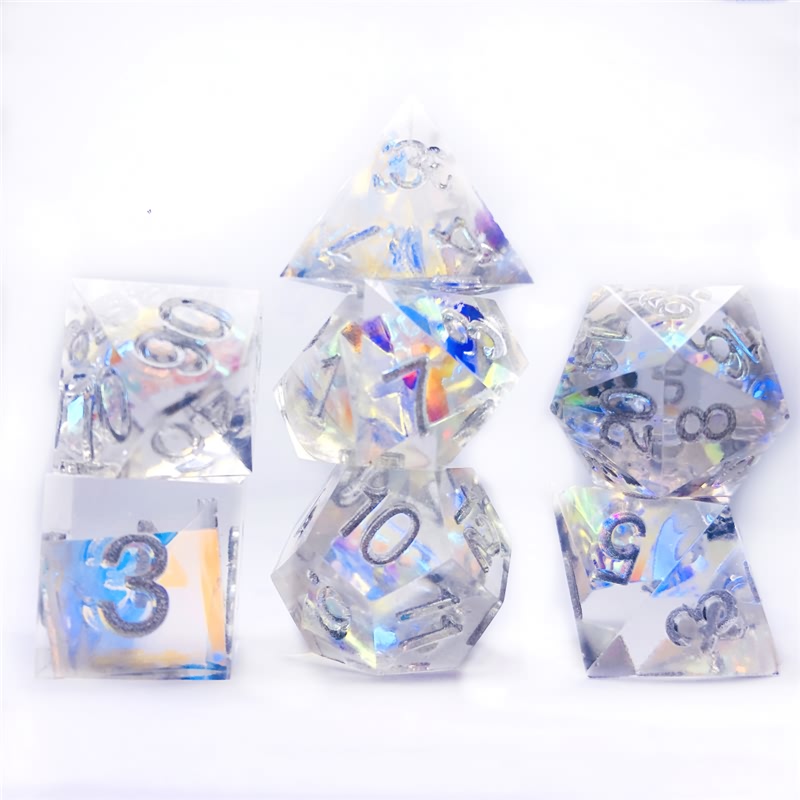 Colorful silver pointed dice set (16)