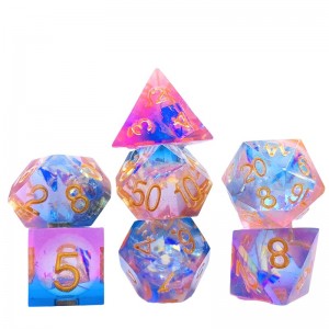 Pink and blue pointed dice set