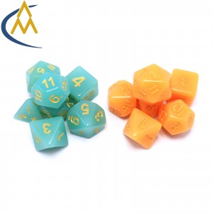 ATQ China Manufacturer Dnd dice New custom yellow and celadon DND dice set polyhedral plastic dice game dice