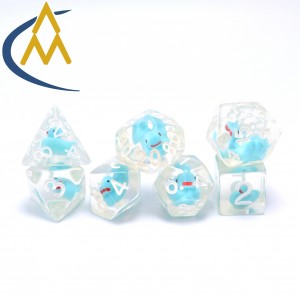 Hot wholesale dice custom resin polyhedral little Blue duck DND game dice set