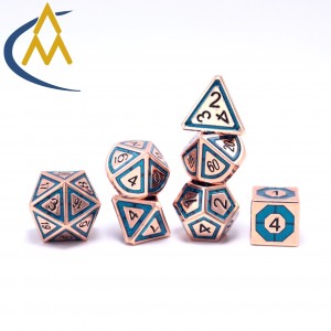Metal dice elegant Blue Edge copper color dnd custom digital metal RPG polyhedral dice