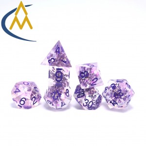 Custom resin dice polyhedron sharp edge pointed dice Cherry blossom night Purple transparent dice