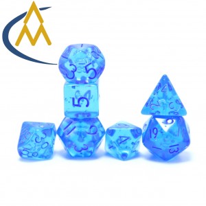 2023 New custom hot sales blue glitter mini dnd dice acrylic dice set games dice tray