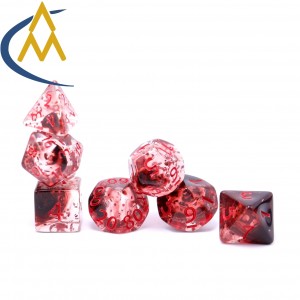ATQ China Manufacturer Dnd dice Red transparent with flash DND dice – shiny appearance