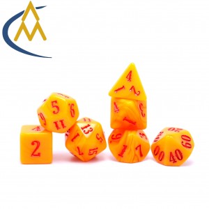 Hot new acrylic plastic dice brushed yellow polyhedron dice custom game dice set