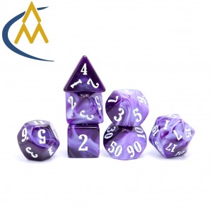 Hot selling new acrylic plastic dice vortex pearlescent Purple polyhedron dnd dice custom game dice set