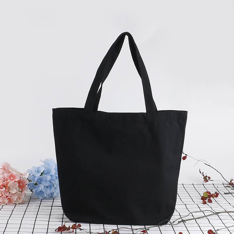 Promotional Advertising Custom Printed Logo Recycled Organic Black Cotton Canvas Tote Shopping Bag (1)