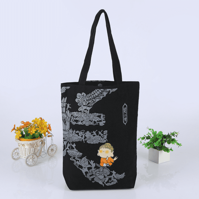 custom design Palin blank organic black canvas cotton tote bag with gusset (2)