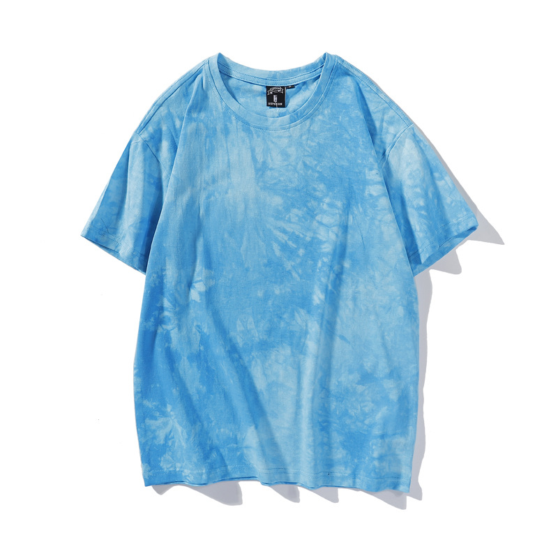 Custom logo round neck tie dye t shirts top quality 100% cotton tie and dyed tubular oversized t-shirts