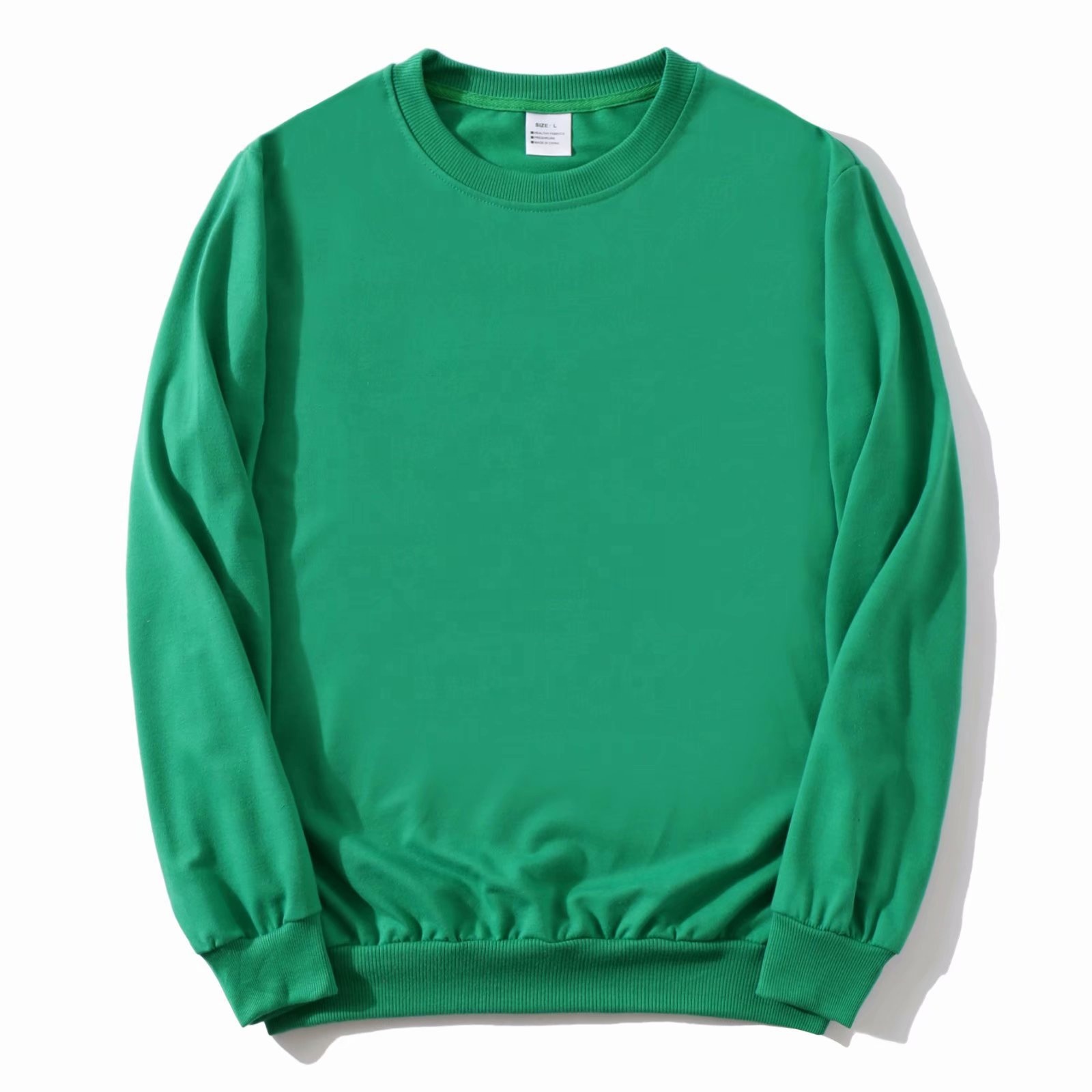 Low moq thin french terry men's women's sweatshirts green plus size loose round neck casual sweaters in autumn