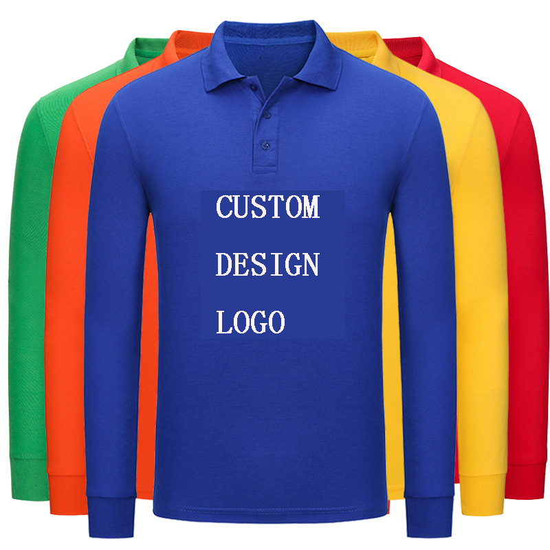 Mens apparel colorful plus size long sleeve cotton polo shirts oversized button up placket golf t-shirts