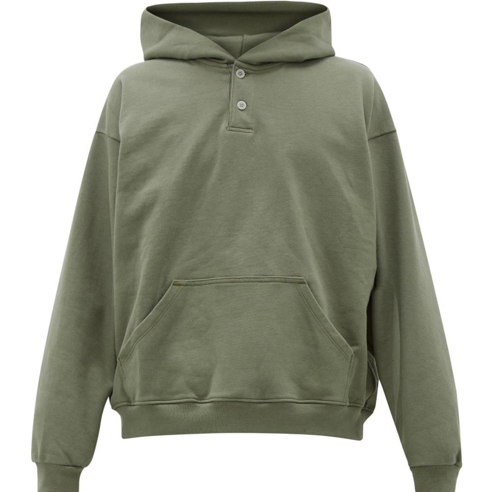 Custom made 100 cotton olive green pullover hoodie with buttons hip hop streetwear