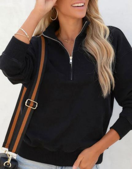 Black apricot stand collar half zipper hoodies & sweatshirts for women woman wholesale