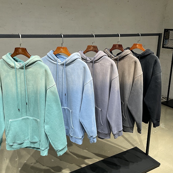 New Style Washing Hoodies&Sweatshirts Gradient Ramp Tie Dye Heavyweight 100%Cotton Brushed Fleece 380g Thick Plus Size Sweater