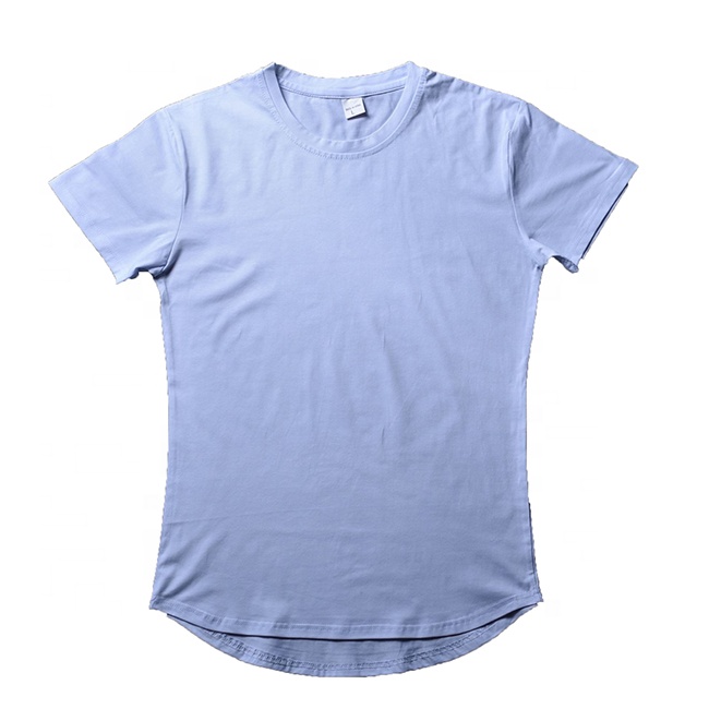High Quality Cotton Elastane Men's T-shirts Longline Curved Hem Muscle Mens Sports Wear Tops Super Soft Gym Elastic Fitness Tee