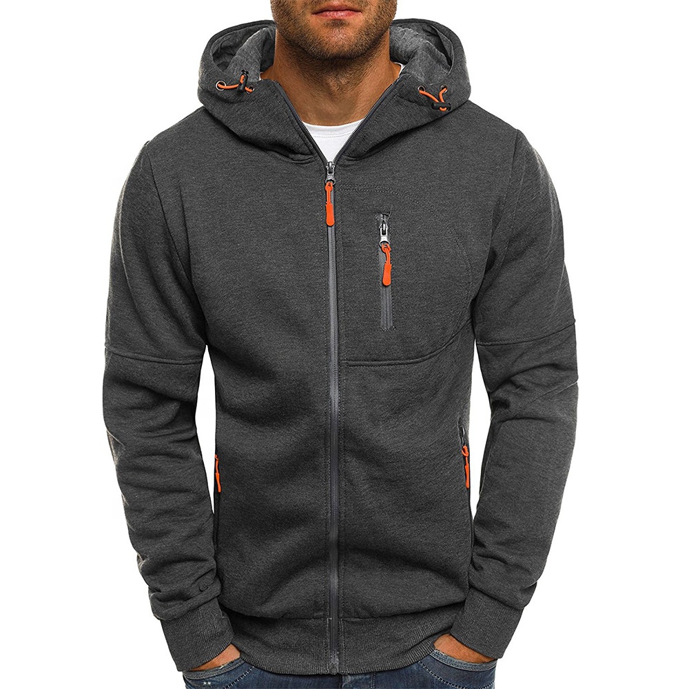 Men athletic workout fitness patch full zip up hoodie