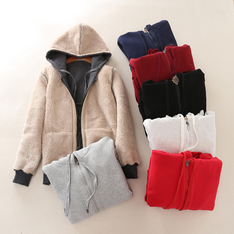 Men warm winter clothing heavy weight sherpa zip up hoodie jacket