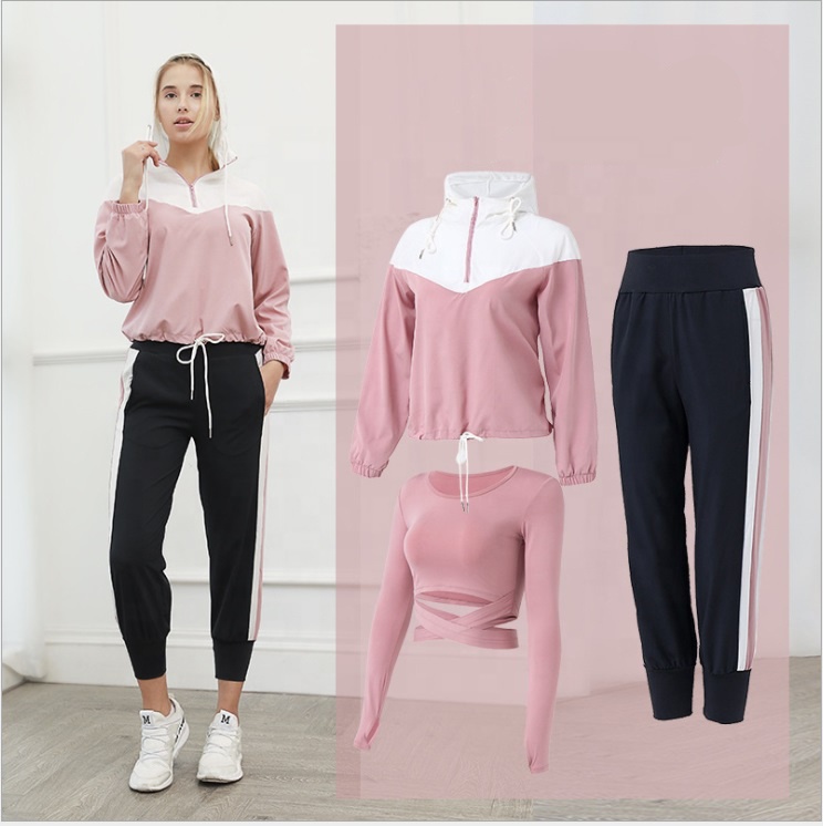 2021 Two Piece Long Sleeve Half Zip Jacket And Pants Set Womens Sport Workout Running Suit
