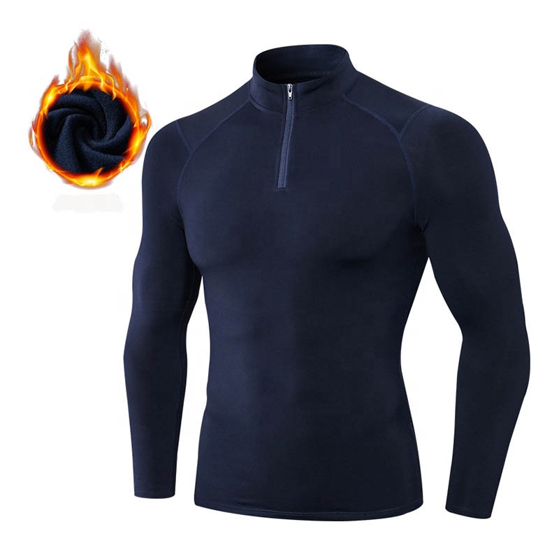 Winter Men's Brushed Sport Tops Quick Dry Stand Collar Fitness Base Shirts Exercise Polyester Spandex High Flexibility Sweater