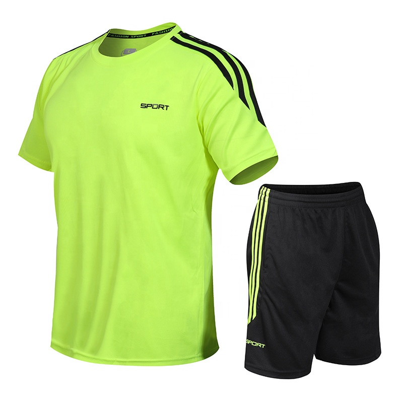 Plus Size Football Suits Neon Green Sport Gym T-shirts Shorts Fast Dry Basketball Clothes Sets Breathable Running Two Pieces Set