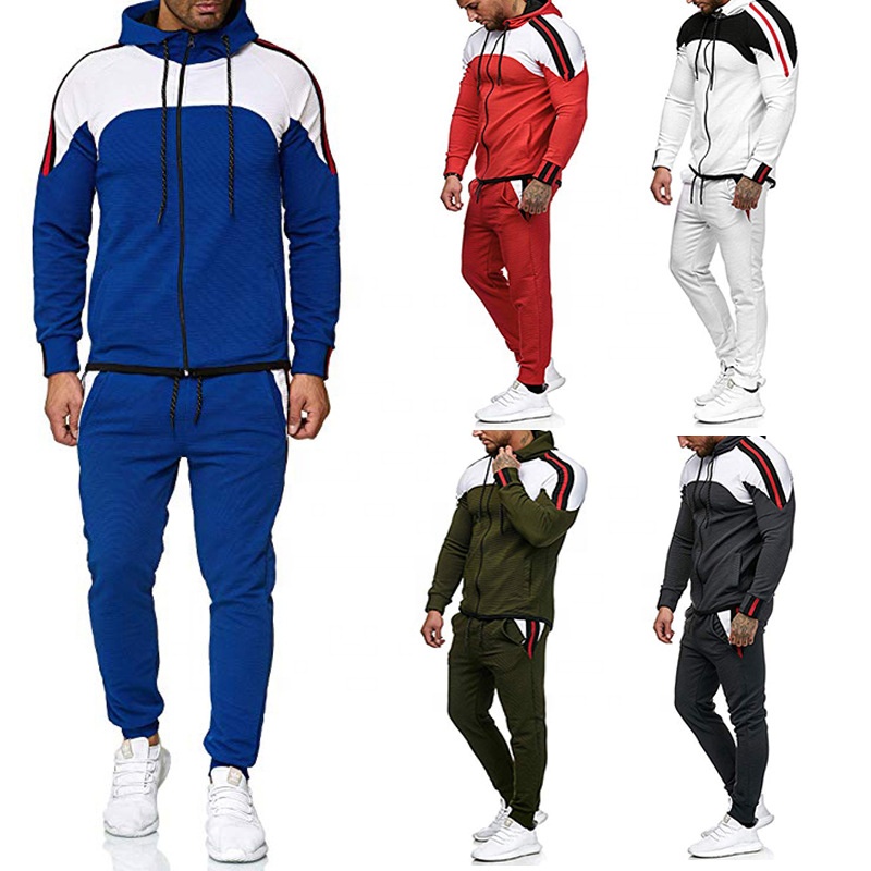Fashion sport wear tracksuits contrast color zipper up jogging set for men