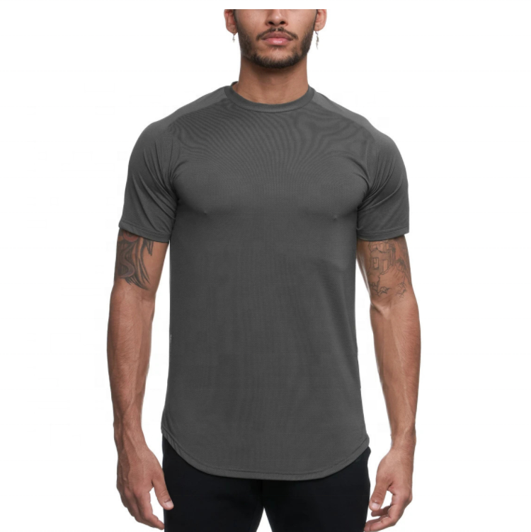 Latest Curved Hem T Shirt Stree Style Mens Longline Polyester Quick Dry Gym Long Line T Shirts For Men