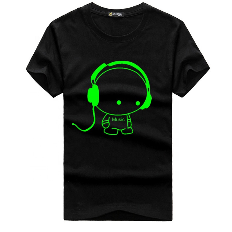 Factory wholesale round neck grow in the dark tee shirts slim fit cotton glowing t shirt