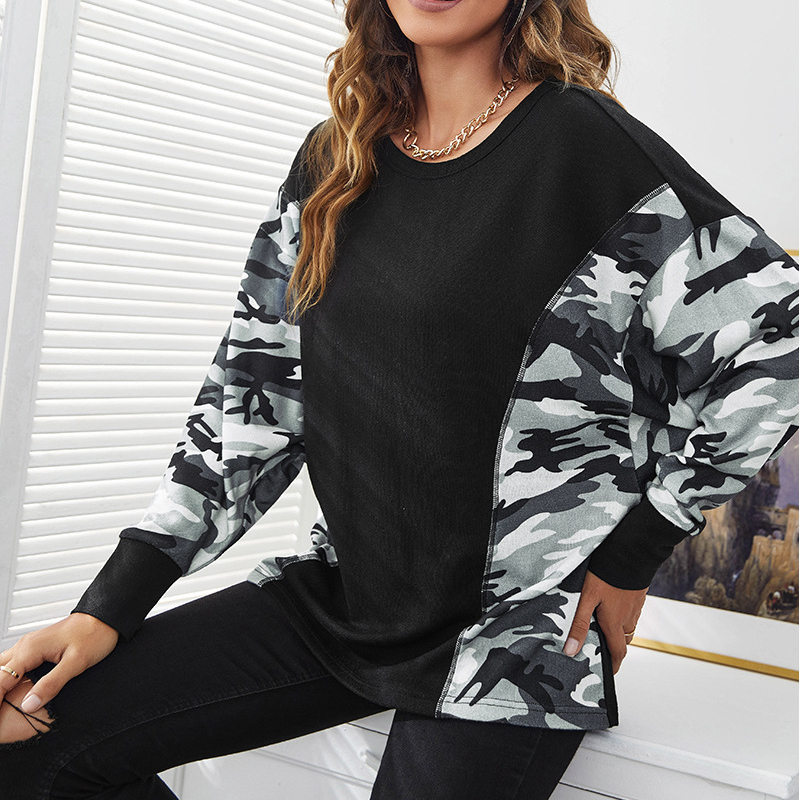 Fashionable Female Tops Women T Shirt Contrast Leopard Print Sleeve