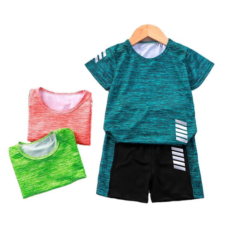 Wholesale Kids Boys Girls Sport 2 Piece Set Quick Dry School PE Exercise Tracksuits Suits Summer T-shirts & Shorts 90-150CM