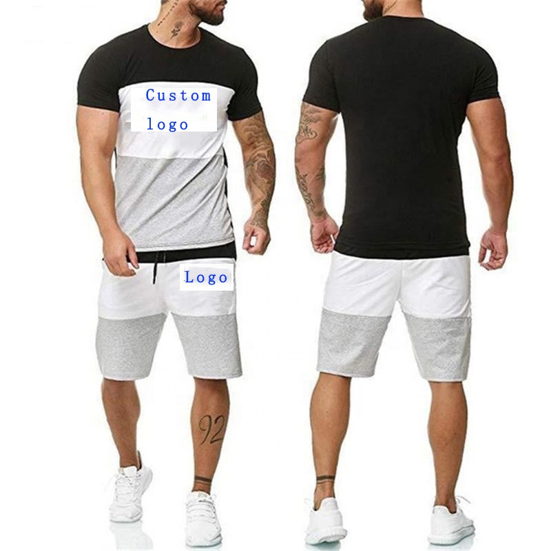 Summer Men's Striped Sport Sets Short Sleeve T-shirt & Shorts Leisure Gym Tracksuits Poly Quick Dry Men T Shirt Two Pieces Set