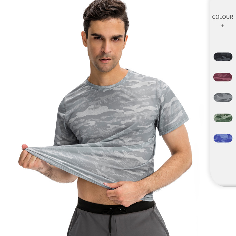Promotion Summer Workout Athletic Gym Sport Mens T Shirt Running Quickly Dry 100% Polyester Moisture Wicking Camouflage T Shirt