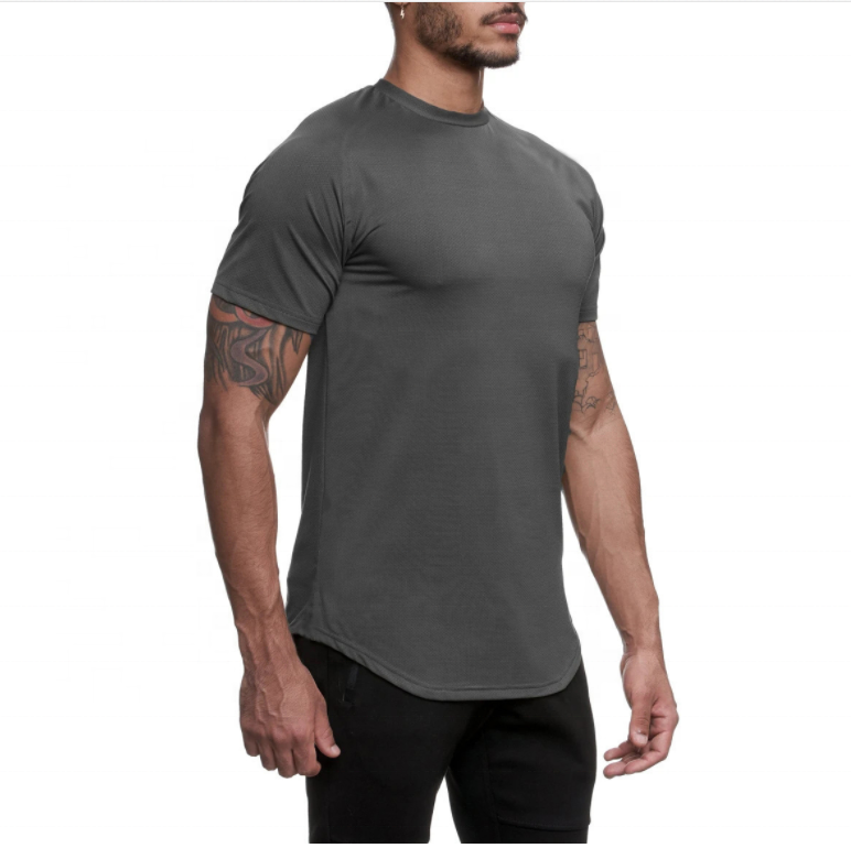 Hot Sale Curved Hem Men's T-shirts Plus Size Longline Plain Gym Sports Tee Polyester Lightweight Mesh Breathable T Shirt Custom