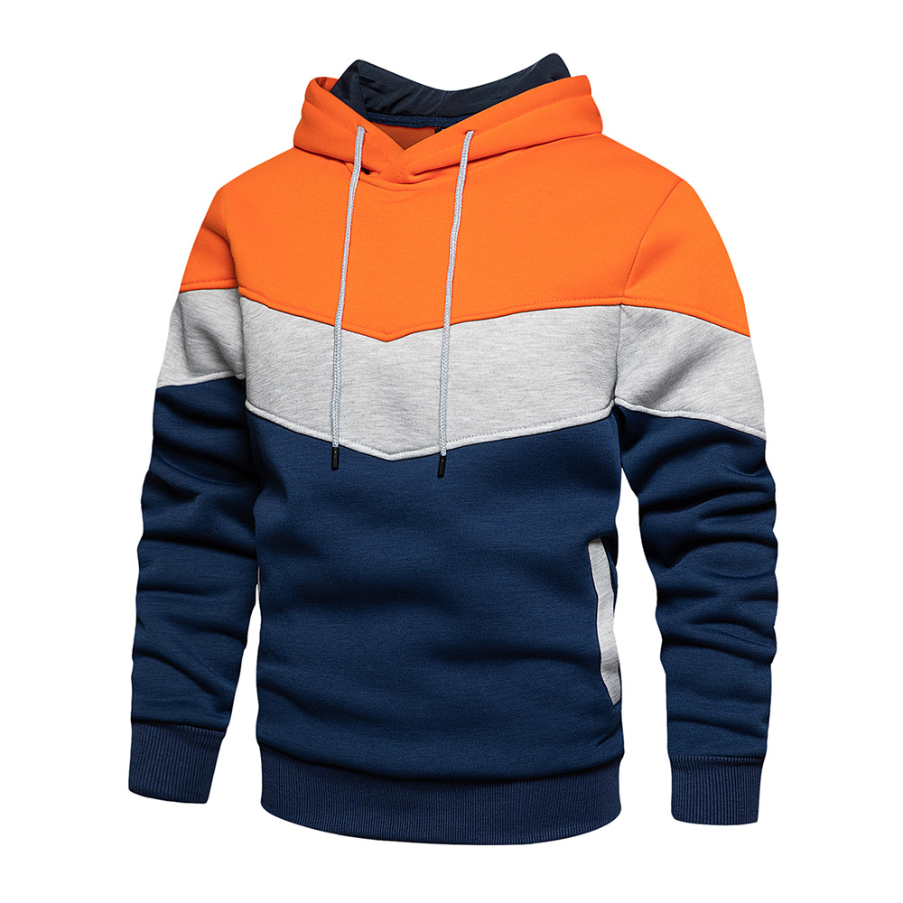 Latest design men's patch color block casual sport hoodie sweatshirts