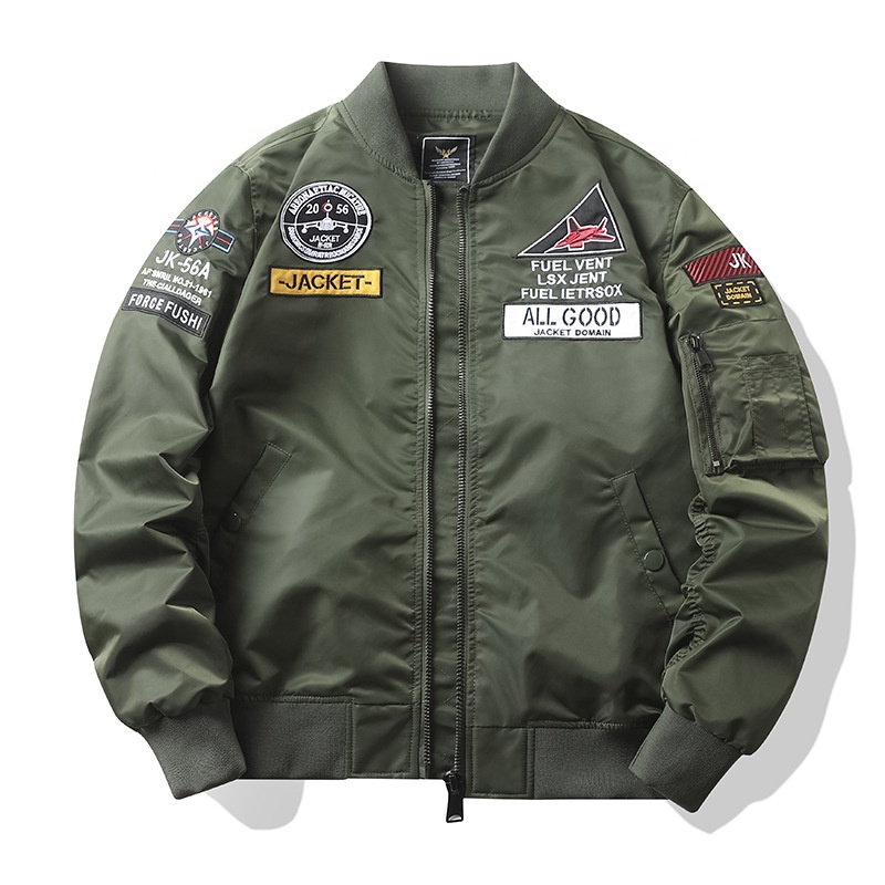 New Style Pilot Bomber Flight Jackets Embroidered Satin Waterproof Cool Outdoor MA1 Men's Jacket Plus Size Autumn Coat